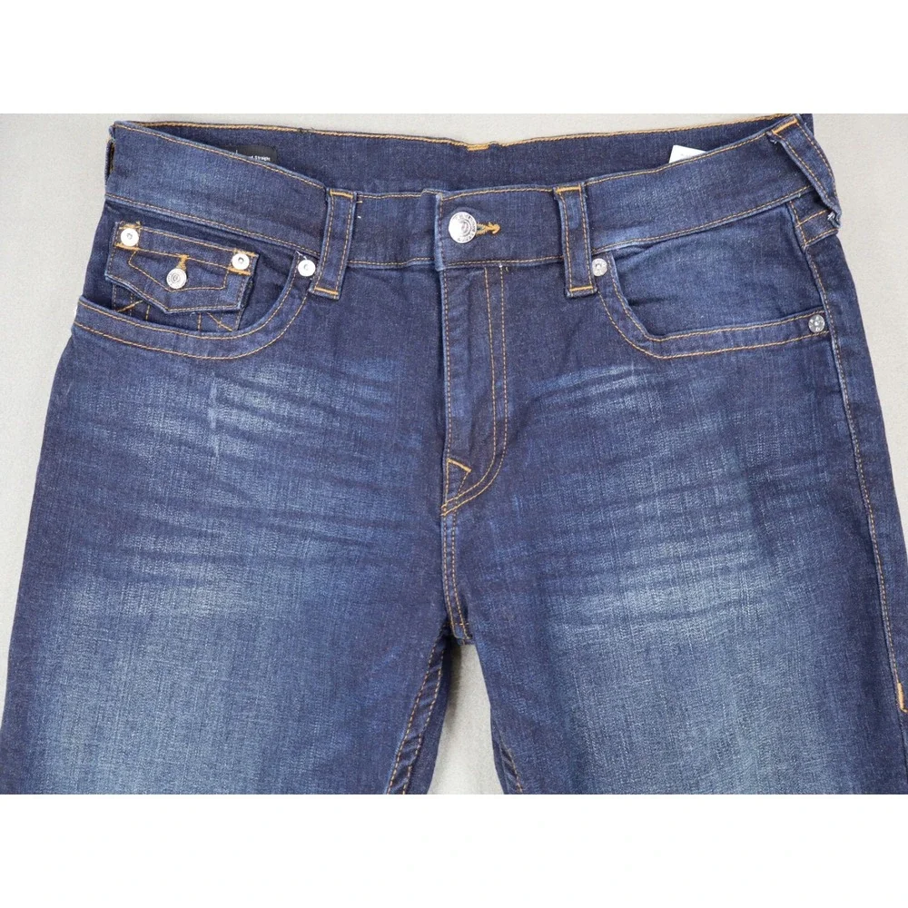 True Religion Denim 36x32 Ricky Relaxed Straight Jeans Flap Pockets Stitching‎